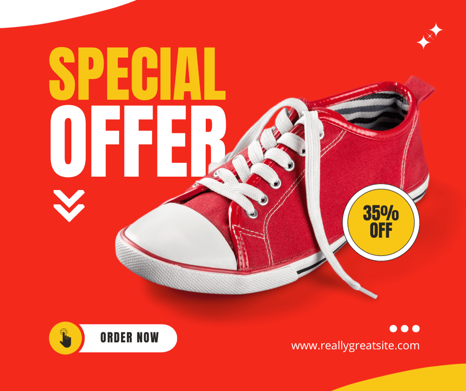 Red Yellow Modern Special Offer Sneakers Facebook Post
